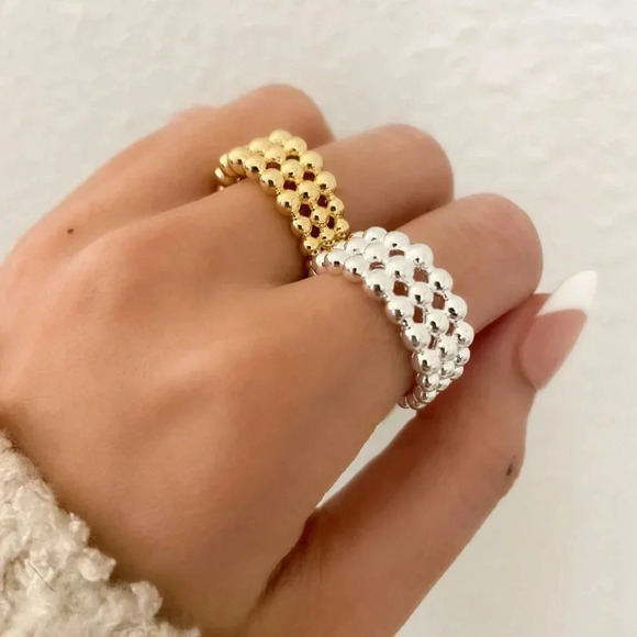 925 Sterling Silver Minimalist Bead Ring Layer Ring Band Silver or Gold Ring - Picture 3 of 10